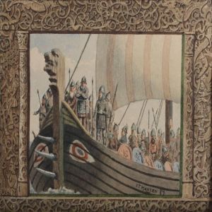 Vikingship With Numerous Warriors by Josef Theodor Hansen