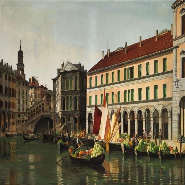 View Of Venice With Boats Studded With Vegetables And Fruit Near The Rialto Bridge - view 1