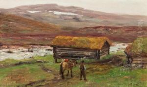 Mann Med Klovhest Ved Saeter Mann Med Klovhest Ved Saeter