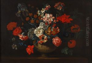Still Life With A Vase Of Flowers On A Ledge