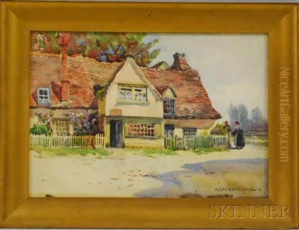 Conversing Outside A Country Cottage - view 1