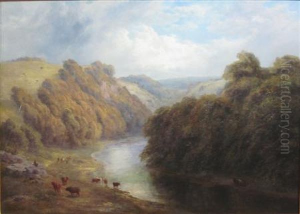 River Landscape With Cattle Grazing - view 1
