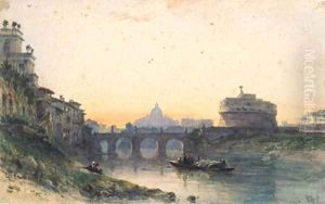 View across the Tiber to St. Peter's and Castel Sant 'Angelo, Rome by William Wyld