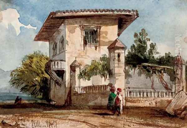 Figures before an Italianate villa - view 1