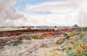 Drover And Cattle In Landscape by Claude Hayes