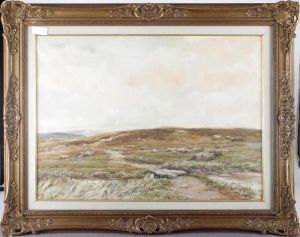 Moorland Scene With Sheep Grazing by Claude Hayes