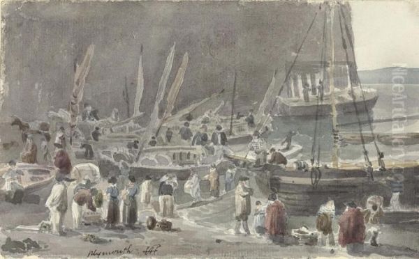 Fisherfolk Among Boats At Plymouth - view 1