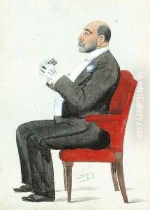 Portrait of a seated gentleman, wearing a black suit, holding opera glasses by Leslie Mathew Ward