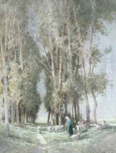 A Shepherdess and her Flock, Holland by William Tatton Winter