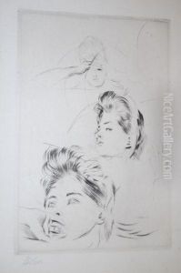 Trois Etudes De Tete De Jeune Femme
