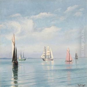 Seascape With Sailing Ships On A Summer Day Seascape With Sailing Ships On A Summer Day