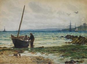 Mending Nets Off Pendennis Castle by Charles Napier Hemy