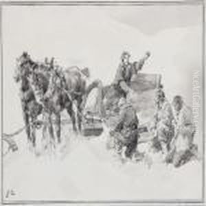 Scene With Persons By A Horse-drawn Sleigh