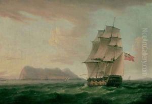 A British Man of War Before the Rock of Gibraltar by Thomas Whitcombe