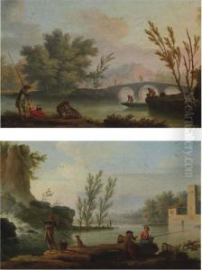 Pecheurs Pres D'une Cascade; Et Pecheurs Pres D'un Pont Pecheurs Pres D'une Cascade; Et Pecheurs Pres D'un Pont