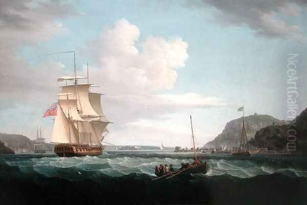 A British Frigate with a Longboat off the Headland of Gallows Hill, Broad Bay, Isle of Lewis, Hebrides - view 1