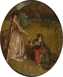Elegant Women In A Wooded Landscape