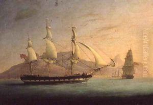 East Indiaman Outward Bound off Cape Town and Table Mountain