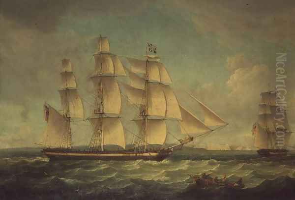 Merchantmen in a stiff breeze off the cliffs of Dover - view 1