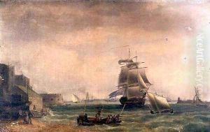 Men-O'-War and Small Craft at Portsmouth Harbour by Thomas Whitcombe