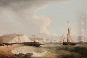 A Mail-Cutter, men-o'-war and other vessels below Dover Castle by Thomas Whitcombe