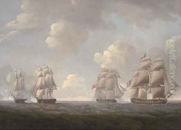 His Majesty's Ships Santa Margarita and Unicorn engaging two French frigates west of the Scilly Isles, 8th June, 1796 - view 1