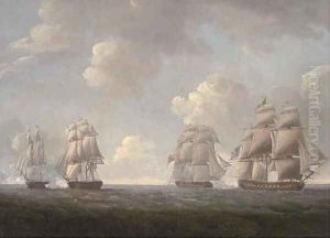 His Majesty's Ships Santa Margarita and Unicorn engaging two French frigates west of the Scilly Isles, 8th June, 1796 by Thomas Whitcombe