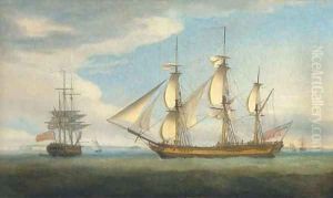 The merchantman Blenheim of London in two positions in the Downs by Thomas Whitcombe