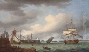 A view of St. Helier, Jersey, with Elizabeth Castle beyond by Thomas Whitcombe