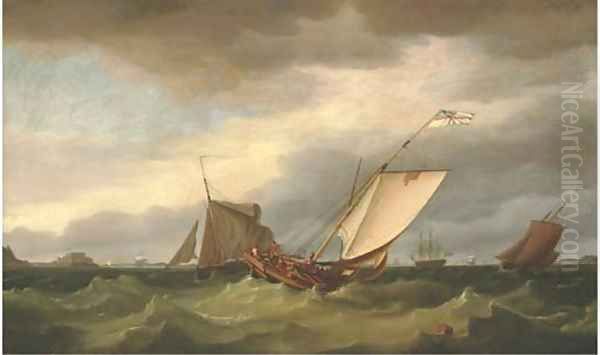 The Guernsey Packet beating out of St. Helier in a heavy swell, with Elizabeth Castle off her port beam, 1785 - view 1