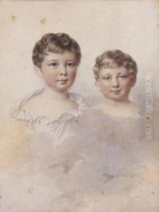 Portrait De Deux Enfants De La Famille De Damas by Alexandre-Jean-Baptiste Hesse