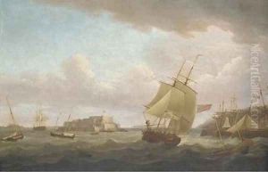 A merchantman and other vessels off Castle Cornet, Guernsey A merchantman and other vessels off Castle Cornet, Guernsey