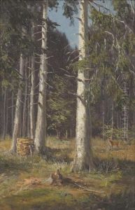 Waldlichtung Mit Reh by Karl Heyden