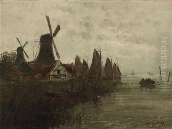 Hollandischer Fischerhafen Mit Windmuhle - view 1