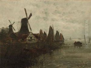 Hollandischer Fischerhafen Mit Windmuhle by Joseph Friedrich N. Heydendahl
