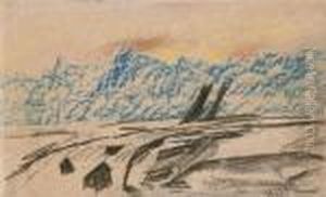 Alvlandskap Med Bla Berg by Carl Fredrik Hill