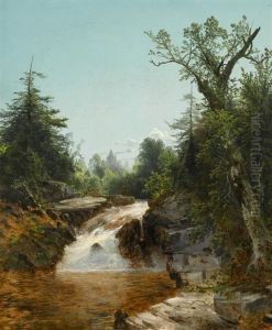 View Of Goodrich Falls, New Hampshire by Thomas Hill