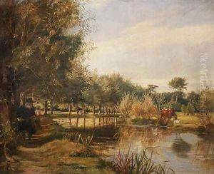 Isaak Walton Fishing, A Summers Day on the Banks of the River Colne by Edward Matthew Ward