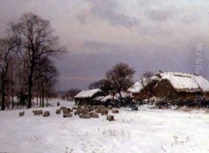 Sheep in a Winter Landscape by Ernest Albert Waterlow