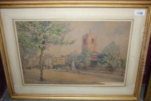 Street Scene With Church by Harry T. Hine