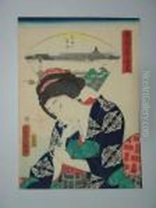 Une Jeune Femme En Buste Tient Un Fruit by Utagawa or Ando Hiroshige
