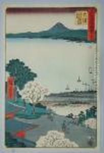 Vue De La Pagode Miidera Sur Le Lac Biwa Et La Ville D'otsu by Utagawa or Ando Hiroshige