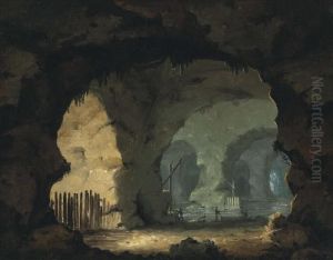 A Sea Cave Interior With Figures And Boats