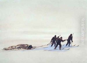 Sledge Hauling on the Great Ice Barrier, 1903 by Edward Adrian Wilson