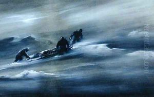 Three men with a Sledge in the Snow, 1910-12 by Edward Adrian Wilson