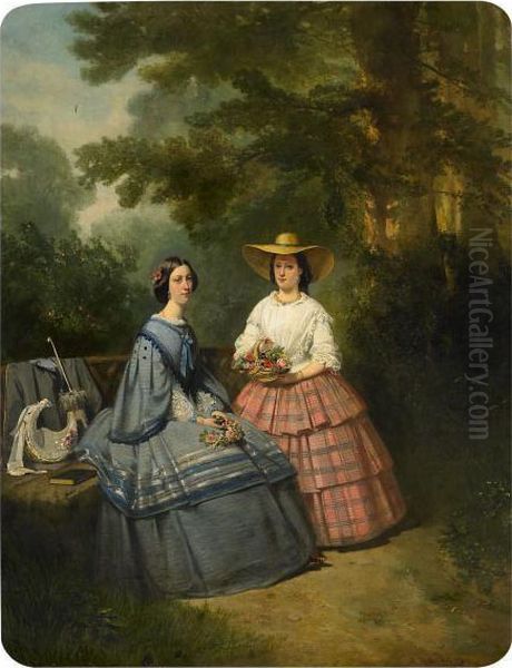 Portrait Of Two Sisters In The Park. - view 1