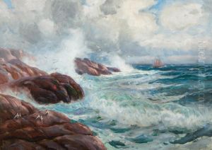 Kystlandskap Med Seilbater Og Sjofugl by Thorolf Holmboe