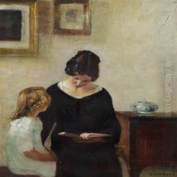 Interior With A Mother Reading Aloud To Her Daughter - view 1
