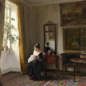 Mother And Child At The Window In The Living Room by Carl Vilhelm Holsoe