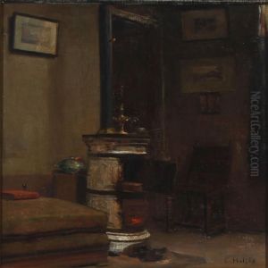 Interior With An Open Fireplace by Carl Vilhelm Holsoe